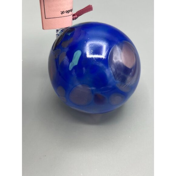 Studio Art Glass Tree Ornament Loretta Eby Hand Blown Blue Ball Confetti Gift - Picture 5 of 10